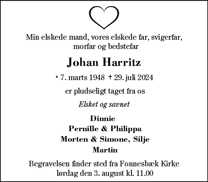 Dødsannonce for Johan Harritz