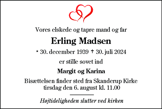 Dødsannonce for Erling Madsen