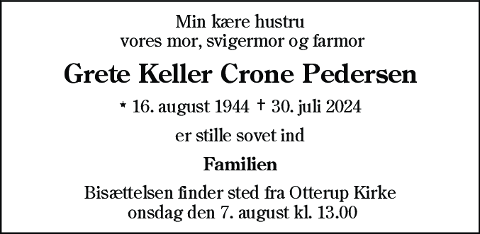 Dødsannonce for Grete Keller Pedersen