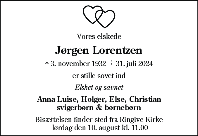 Dødsannonce for Jørgen Lorentzen