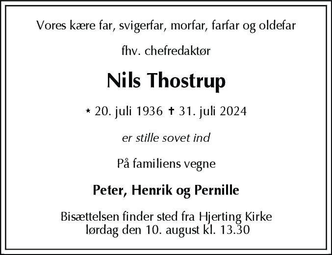 Dødsannonce for Nils Thostrup