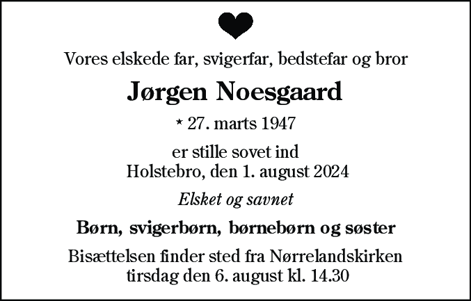 Dødsannonce for Jørgen Noesgaard