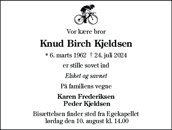 Dødsannonce for Knud Birch Kjeldsen