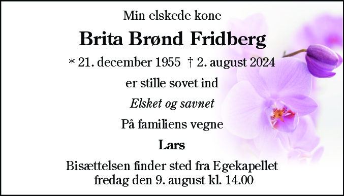 Dødsannonce for Brita Brønd Fridberg