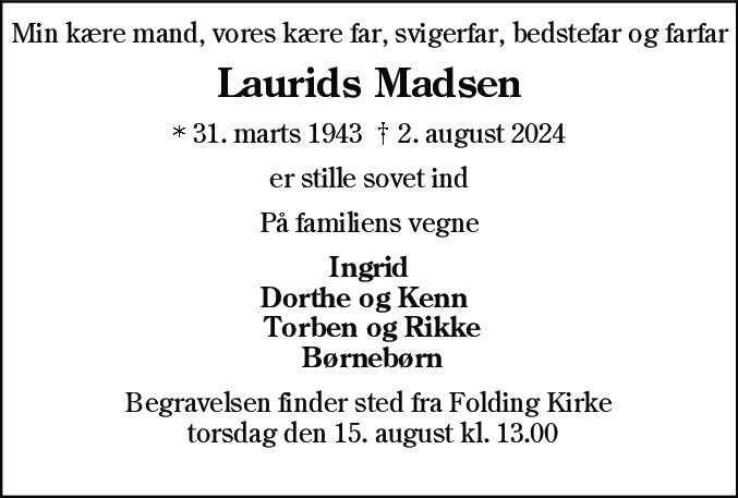 Dødsannonce for Laurids Madsen