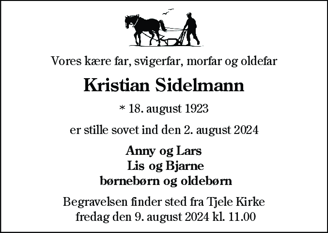 Dødsannonce for Kristian Sidelmann