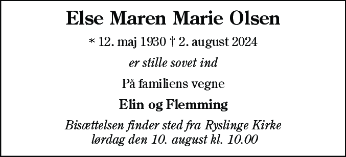 Dødsannonce for Else Maren Marie Olsen