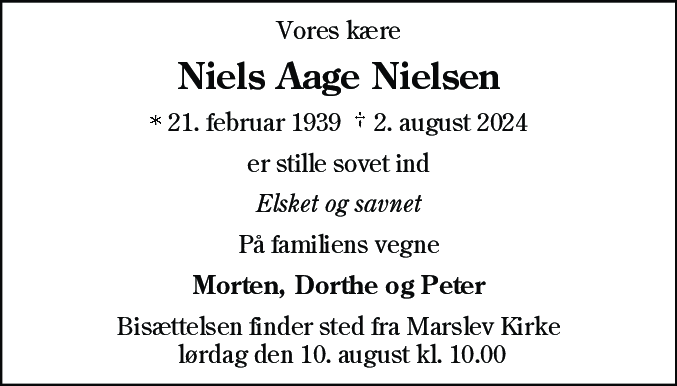 Dødsannonce for Niels Aage Nielsen