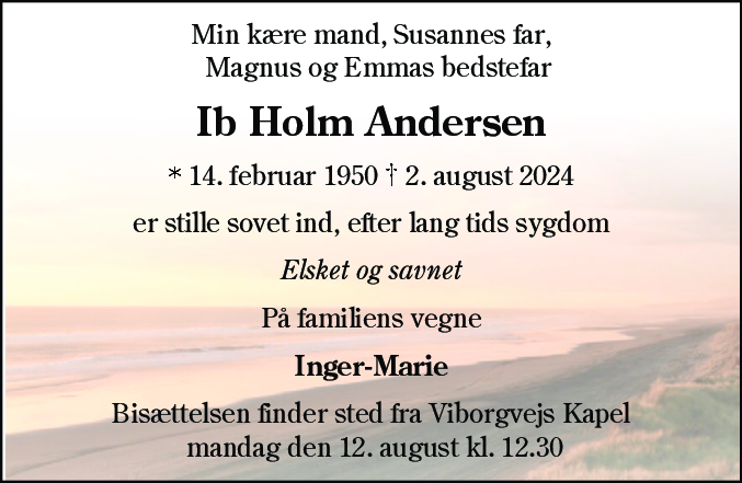 Dødsannonce for Ib Holm Andersen