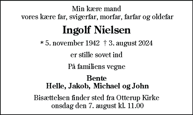 Dødsannonce for Hans Ingolf Nielsen