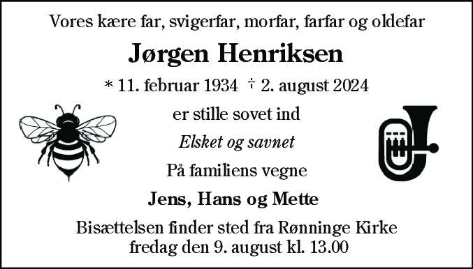 Dødsannonce for Jørgen Henriksen