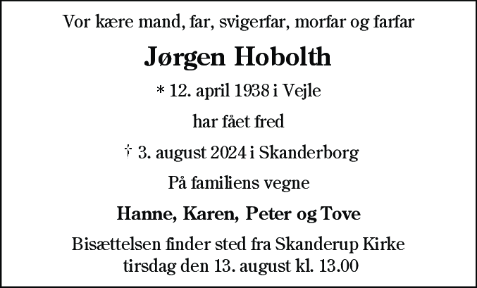 Dødsannonce for Jørgen Hobolth
