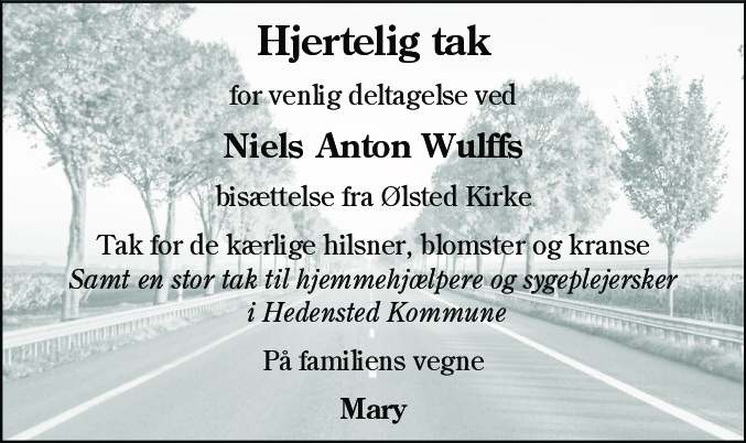 Dødsannonce for Niels Anton Simonsen Wulff