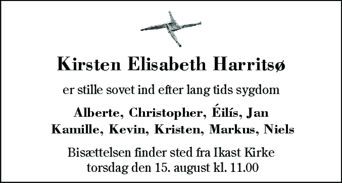 Dødsannonce for Kirsten Elisabeth Harritsø