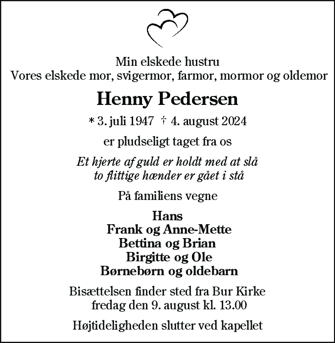 Dødsannonce for Henny Pedersen