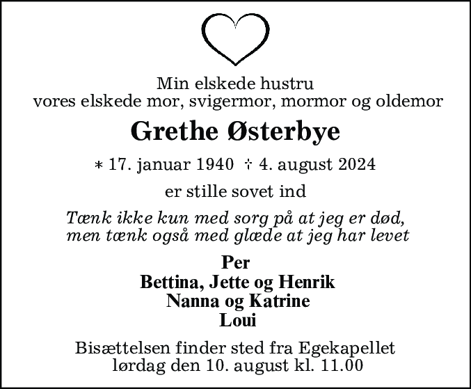 Dødsannonce for Grethe Østerbye