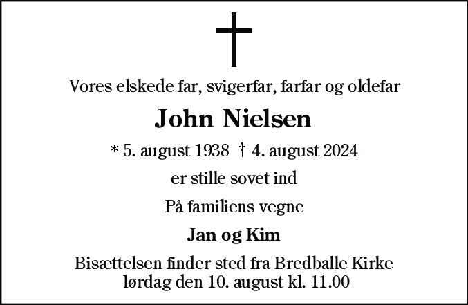 Dødsannonce for John Nielsen