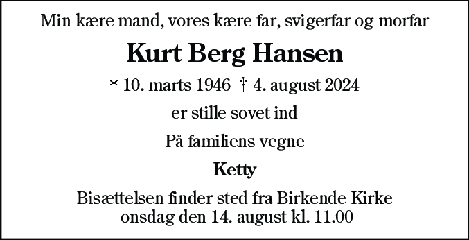 Dødsannonce for Kurt Berg Hansen