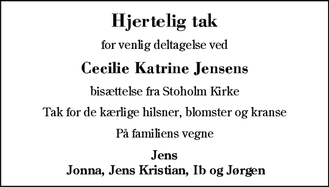 Dødsannonce for Cecilie Katrine Jensen