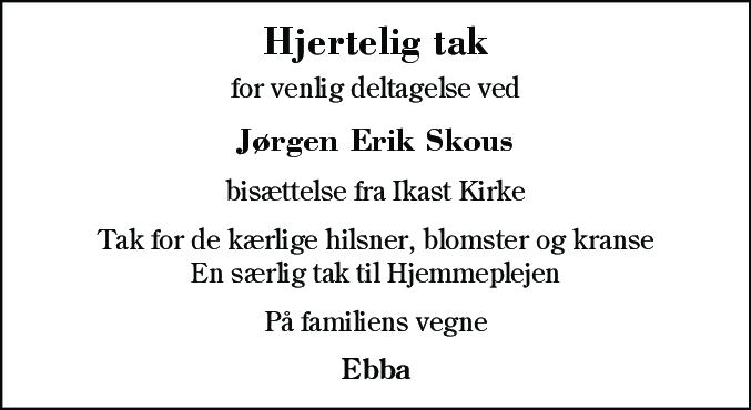 Dødsannonce for Jørgen Erik Skou