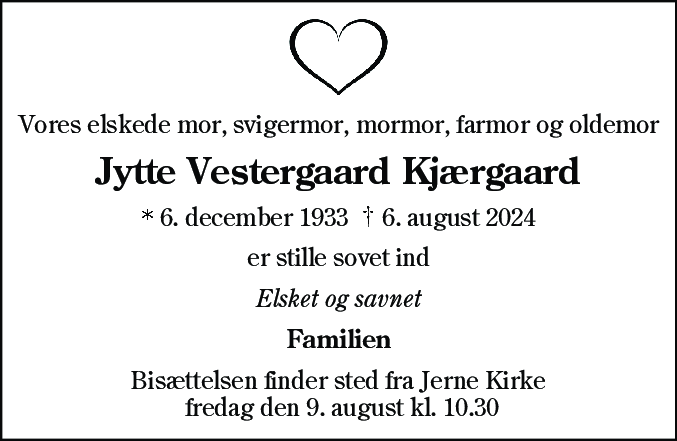 Dødsannonce for Jytte Vestergaard Kjærgaard