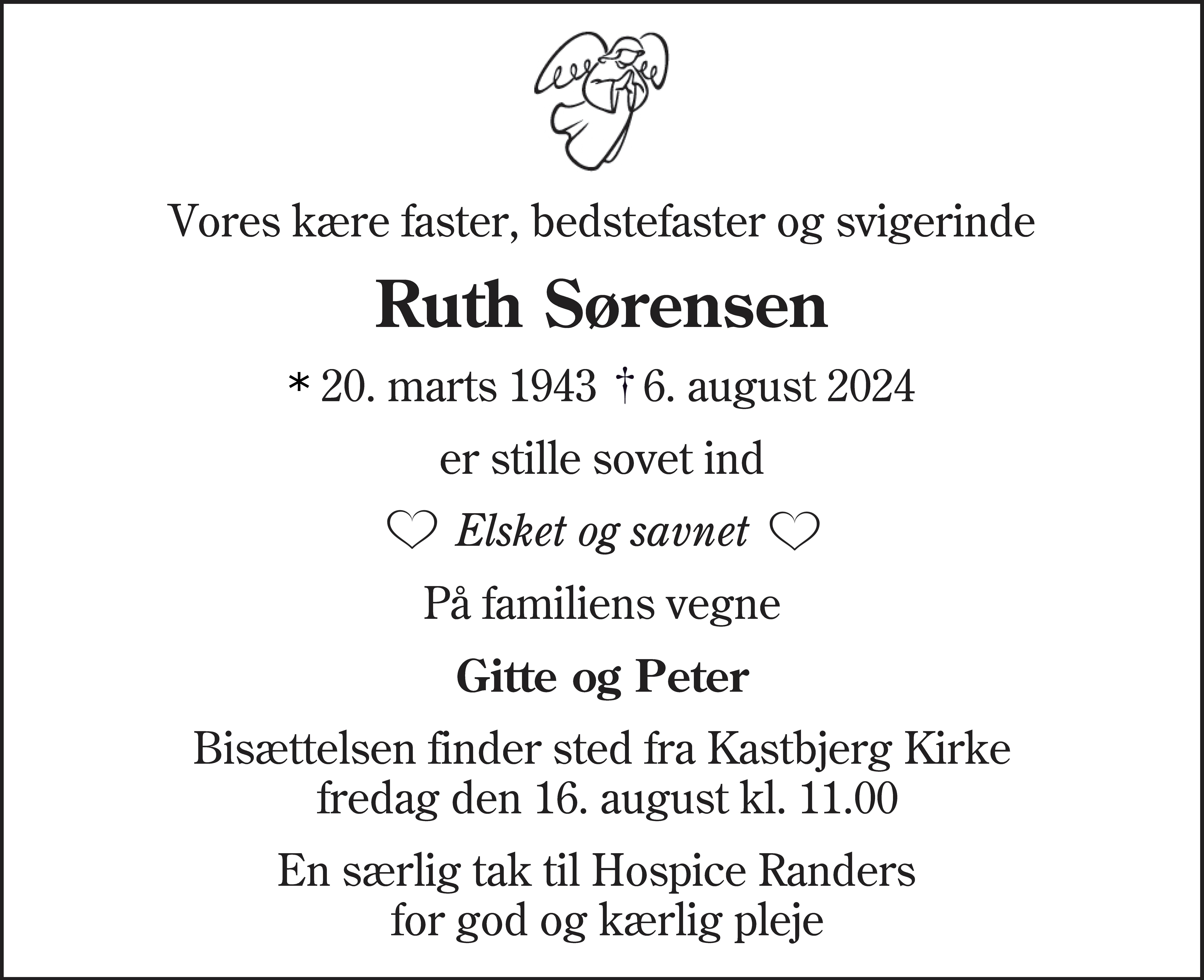 Dødsannonce for Ruth Sørensen