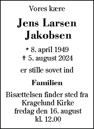 Dødsannonce for Jens Larsen Jakobsen