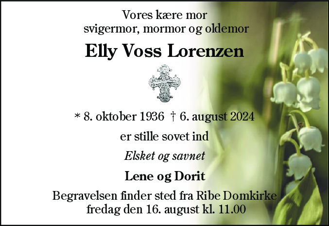 Dødsannonce for Elly Voss Lorenzen