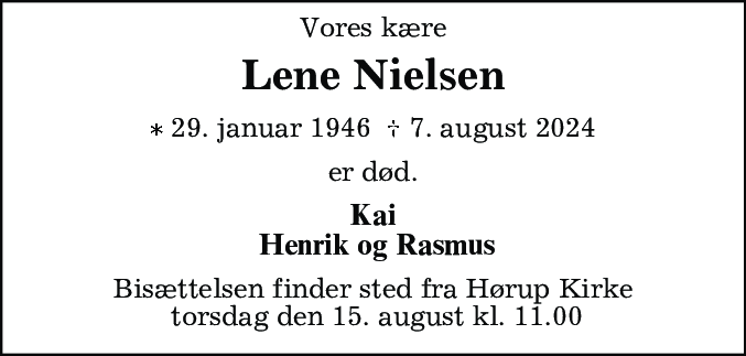Dødsannonce for Lene Nielsen
