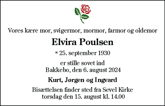 Dødsannonce for Elvira Susanne Poulsen