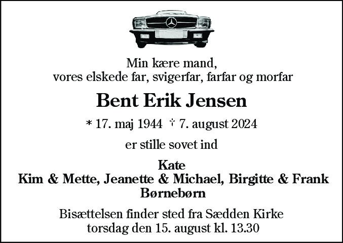 Dødsannonce for Bent Erik Jensen