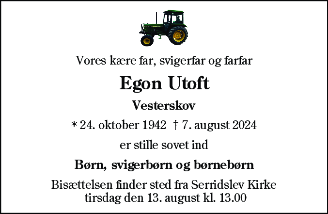 Dødsannonce for Egon Utoft