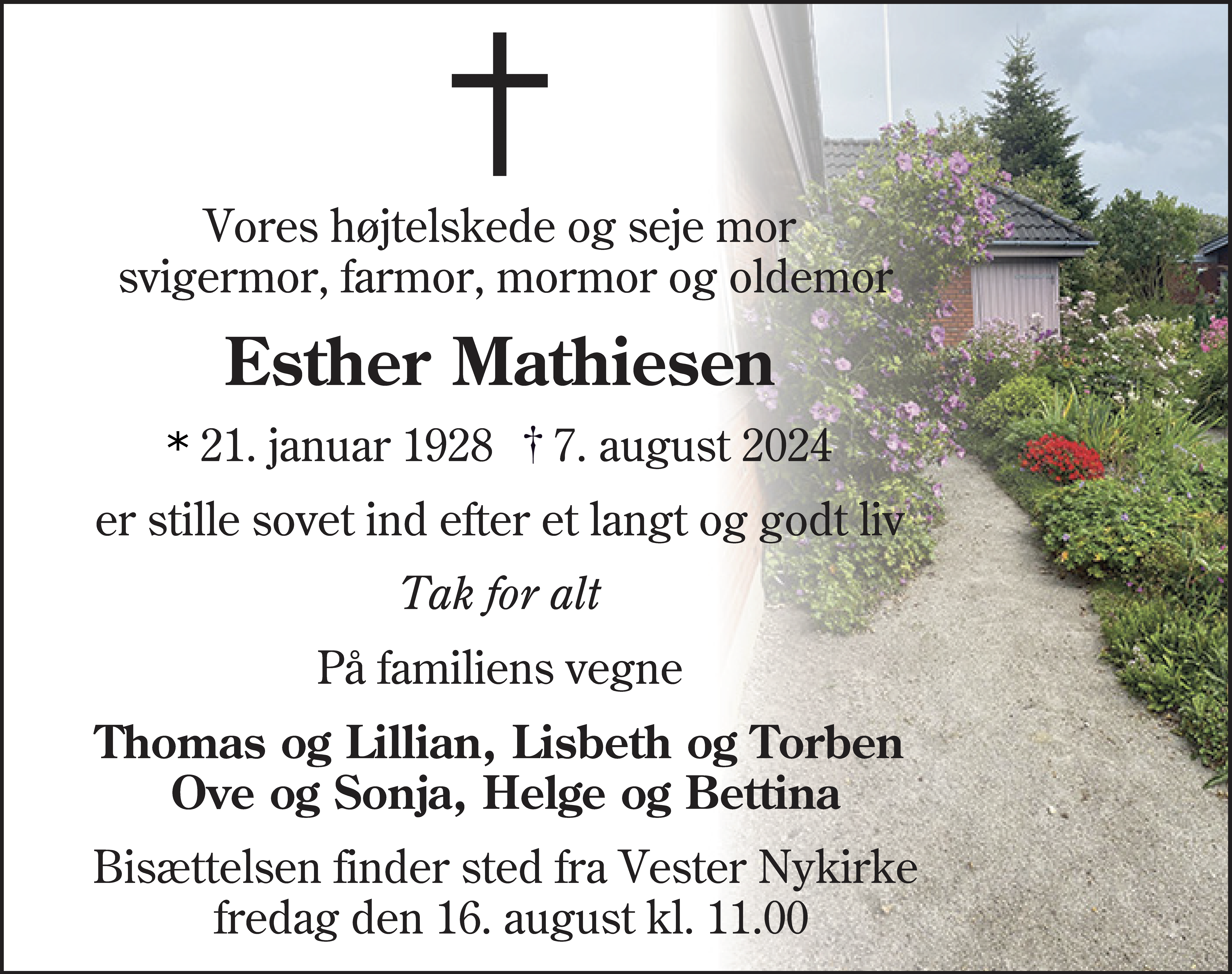 Dødsannonce for Ester Matthiesen