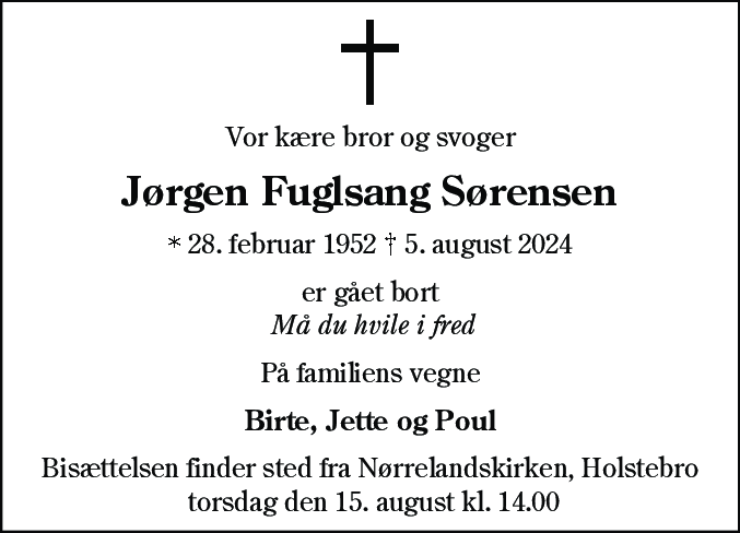 Dødsannonce for Jørgen Fuglsang Sørensen