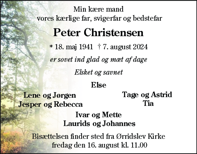 Dødsannonce for Peter Christensen