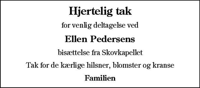 Dødsannonce for Ellen Pedersen