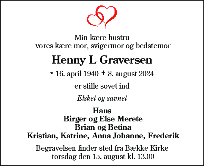 Dødsannonce for Henny L Graversen