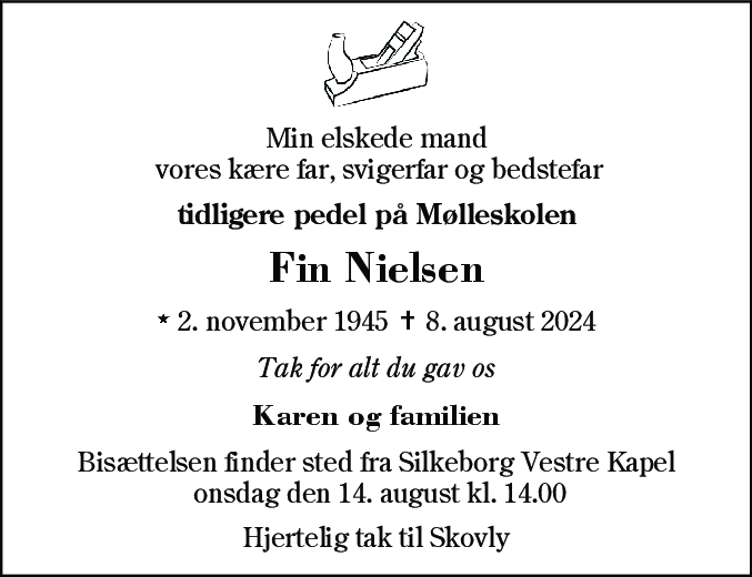 Dødsannonce for Fin Nielsen