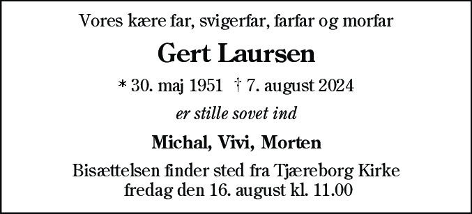 Dødsannonce for Gert Laursen