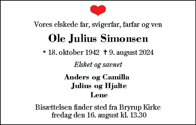 Dødsannonce for Ole Julius Simonsen