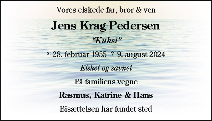 Dødsannonce for Jens Krag Pedersen