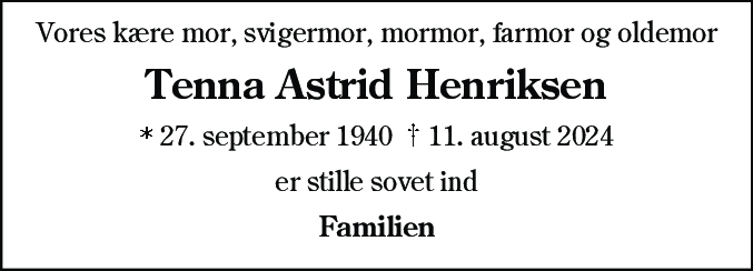 Dødsannonce for Tenna Astrid Henriksen