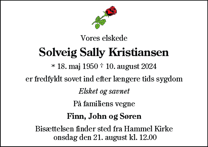 Dødsannonce for Solveig Sally Kristiansen