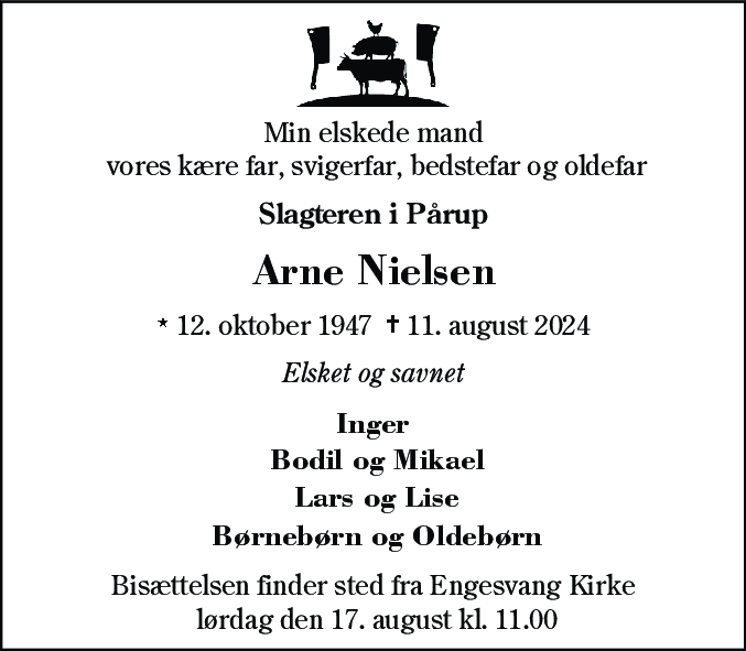 Dødsannonce for Arne Nielsen