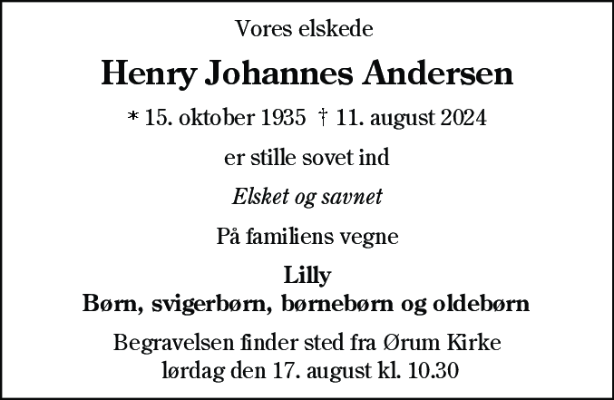 Dødsannonce for Henry Johannes Andersen