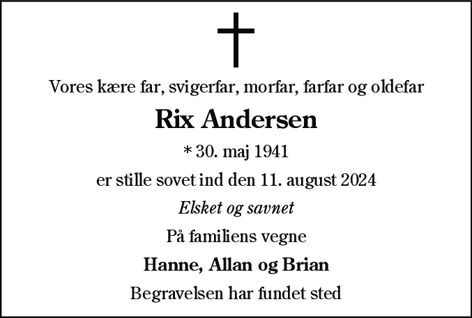 Dødsannonce for Rix Andersen