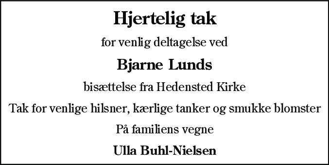 Dødsannonce for Bjarne Bøndergaard Lund