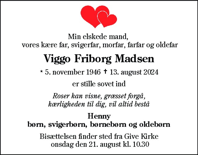 Dødsannonce for Viggo Friborg Madsen