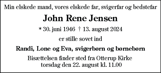 Dødsannonce for John Rene Jensen