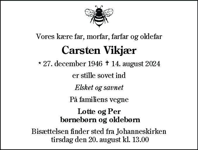 Dødsannonce for Carsten Vikjær